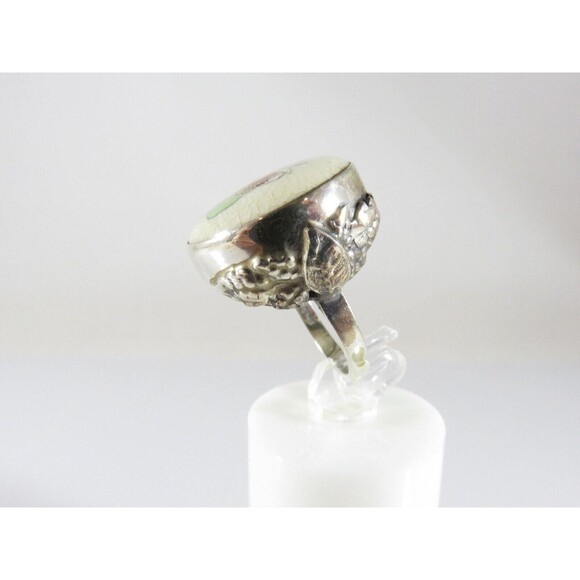 Japanese Satsuma Deity God of Fortune Hand Painted Button Ring Sterling - Picture 9 of 9